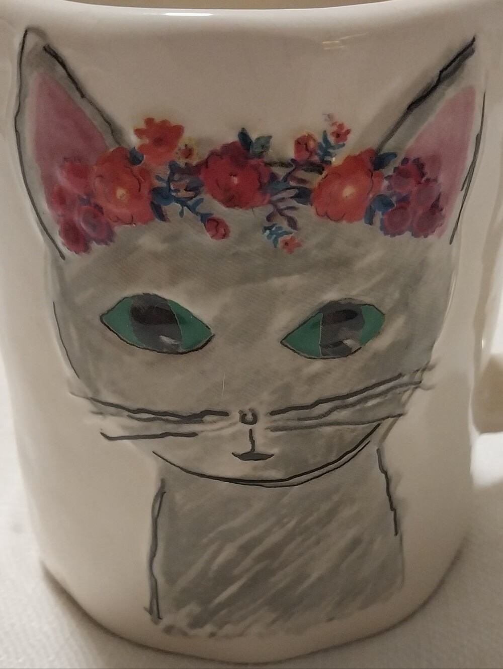 Natural Life Hand-Drawn Cat with Flower Halo "Cup of Happy" Coffee Mug